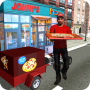 icon Futuristic Sports Bike Pizza Delivery Boy in City