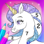 icon Rainbow Unicorns Coloring Book by Numbers