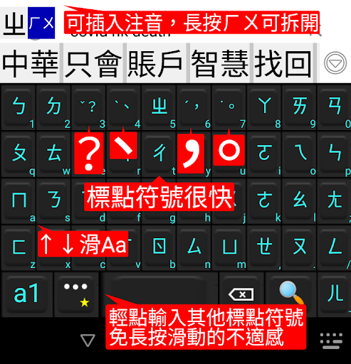 TW Chinese Input Method Zhuyin/Cangjie/Dayi/Rows/Voice/English and Numeral Keyboard