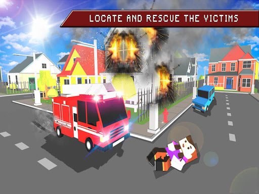 Blocky Rescue SOS Game - City Guardian Fire Truck